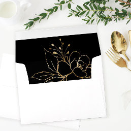 Gold Lined Floral on Black Envelope