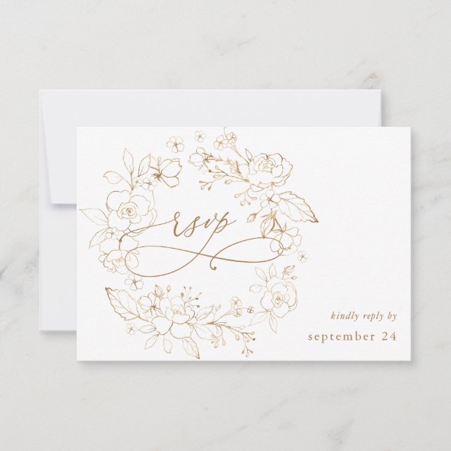 Gold Lined Floral on White & Gold w Meal RSVP 3 (Front)