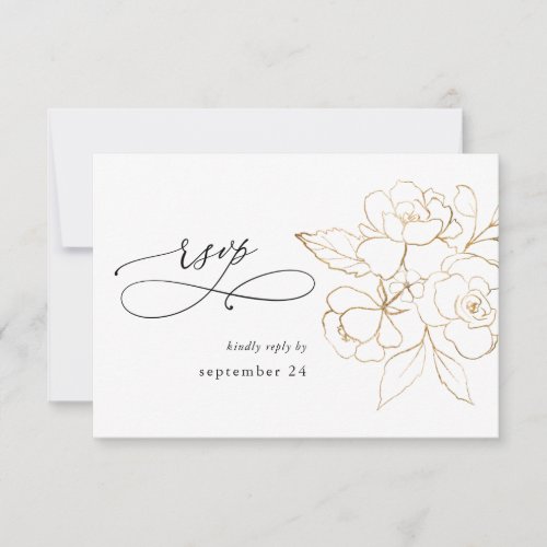 Gold Lined Floral on White w Meal RSVP