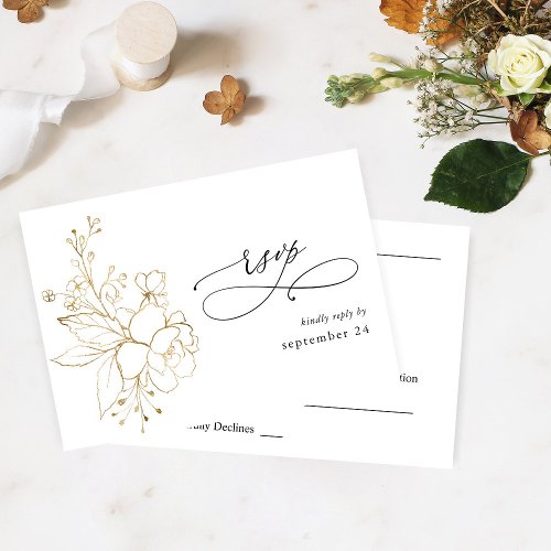 Gold Lined Floral on White w Meal RSVP 2