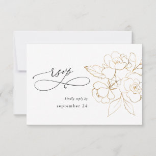 Gold Lined Floral on White w Meal RSVP Card