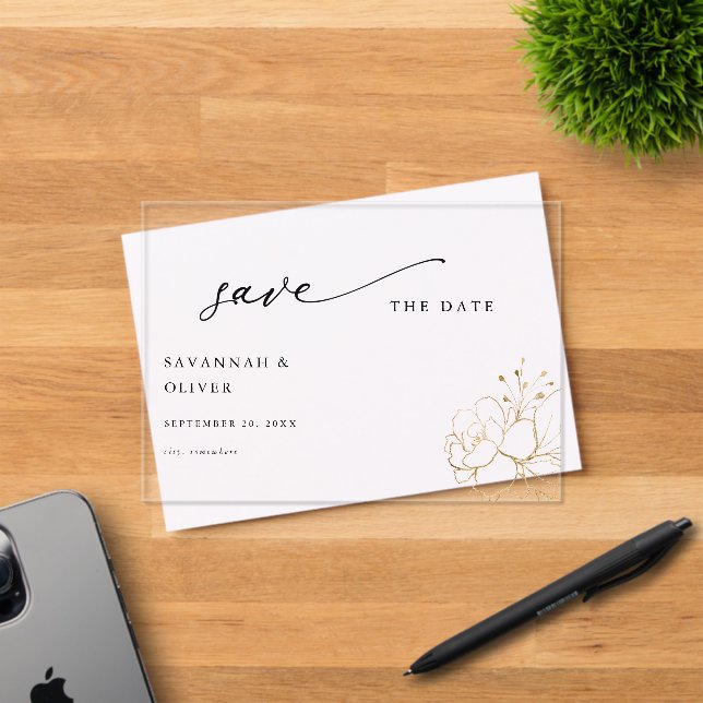 Gold Lined Floral Save the Date (Insitu (Invitation Card))