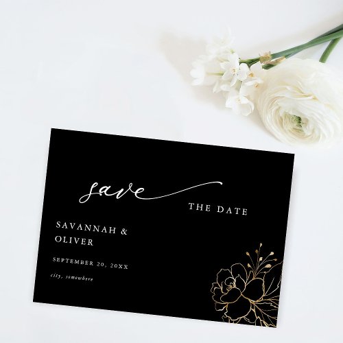 Gold Lined Floral Save the Date _ Black