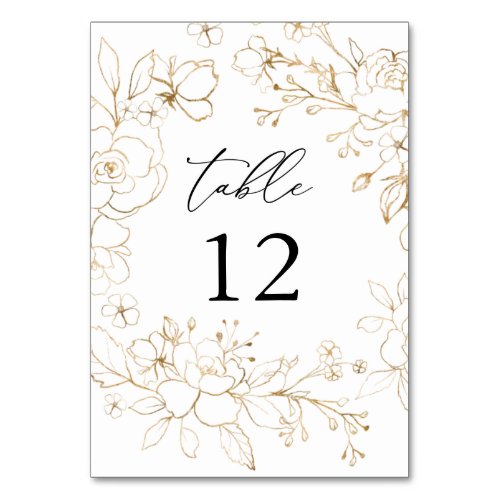 Gold Lined Floral Table Number