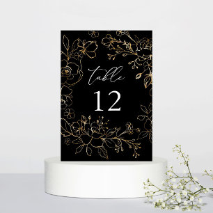 Gold Lined Floral Table Number - Black