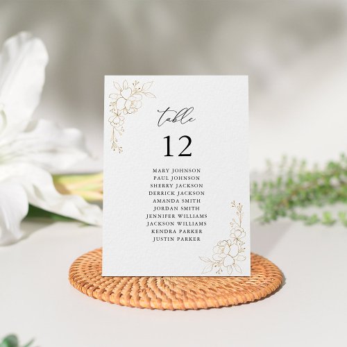 Gold Lined Floral Table Number Seating Chart