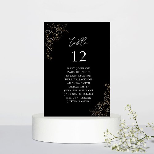 Gold Lined Floral Table Number Seating Chart _ BLA