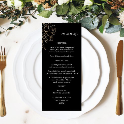 Gold Lined Floral Tall Menu _ Black