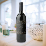 Gold Lined Floral Wedding - Black Wine Label<br><div class="desc">Celebrate your wedding,  accomplishment or party with your custom Gold Lined Floral on Black Wine Labels.  Made with hand painted,  watercolor florals.</div>