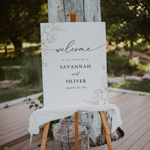 Gold Lined Floral Wedding Welcome  Foam Board