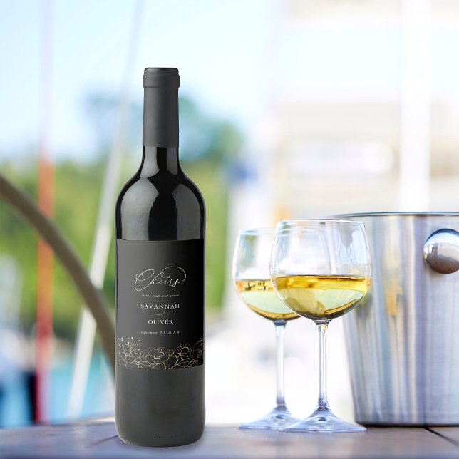 Gold Lined Floral Wedding Wine Label 2 (Creator Uploaded)