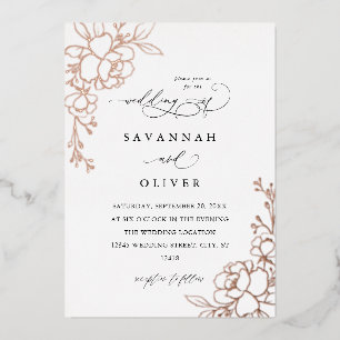 Gold Lined Floral White, Black & Foil Wedding Foil Invitation