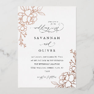 Gold Lined Floral White, Black & Foil Wedding  Invitation