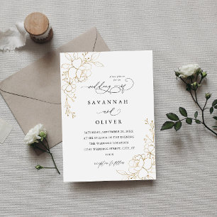 Gold Lined Floral White & Black Wedding