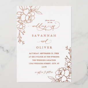 Gold Lined Floral White & Foil Wedding  Invitation