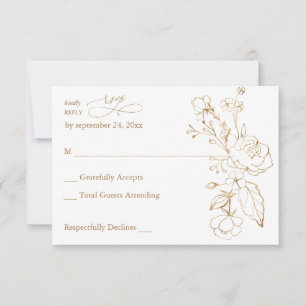 Gold Lined Floral White & Gold no Meal RSVP Card