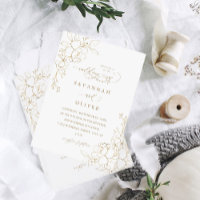 Gold Lined Floral White & Gold Wedding Invitations