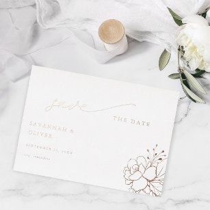 Gold Lined Floral White & Save the Date Foil Invitation