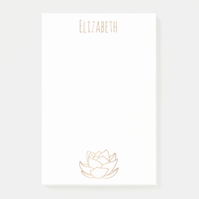 Gold Lined White Lotus Aqua Blue Post-it Notes (Front)