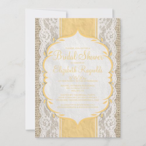 Gold Linen Burlap &amp; Lace Bridal Shower Invitations