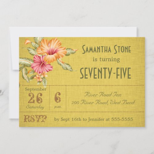 Gold Linen Floral Customized Birthday Invitation