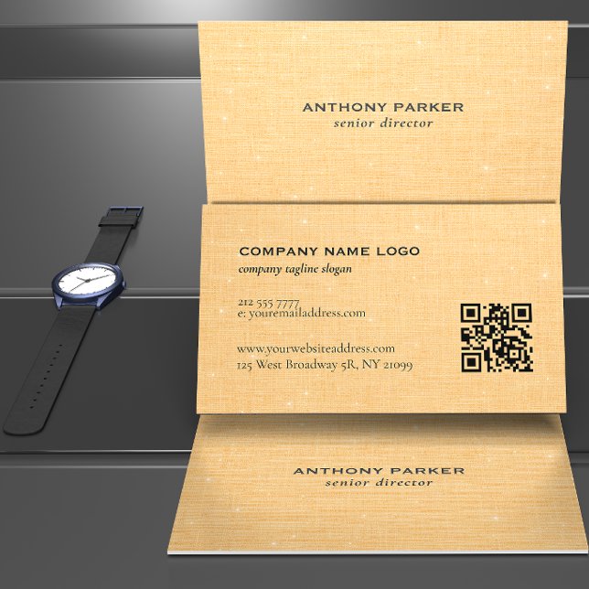 Gold Linen Texture with Subtle White Sparkle Business Card (Creator Uploaded)