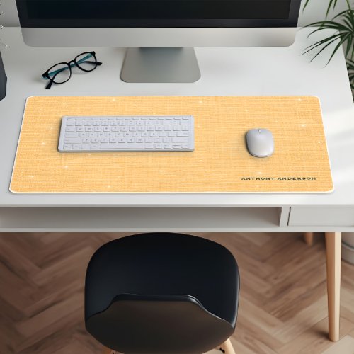 Gold Linen Texture with Subtle White Sparkle Desk Mat