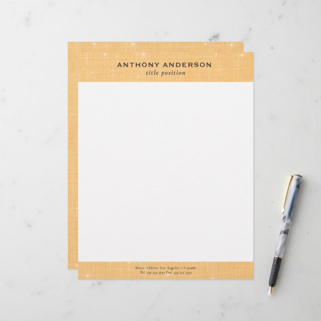 Gold Linen Texture with Subtle White Sparkle Letterhead (Front/Back In Situ)