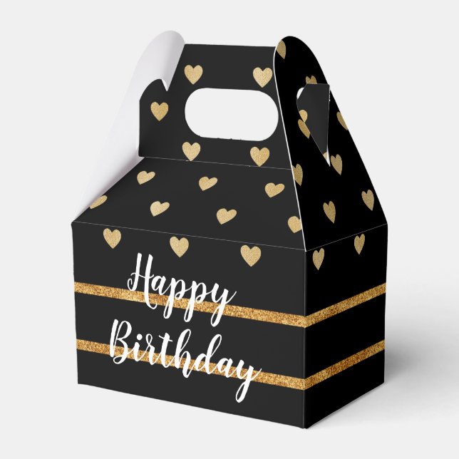 Gold Lines and Hearts w/Black Background Favor Boxes (Front Side)