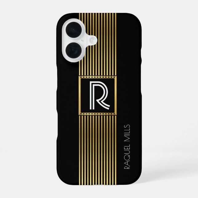 Gold lines Monogram / monogrammed black Iphone Case (Back)