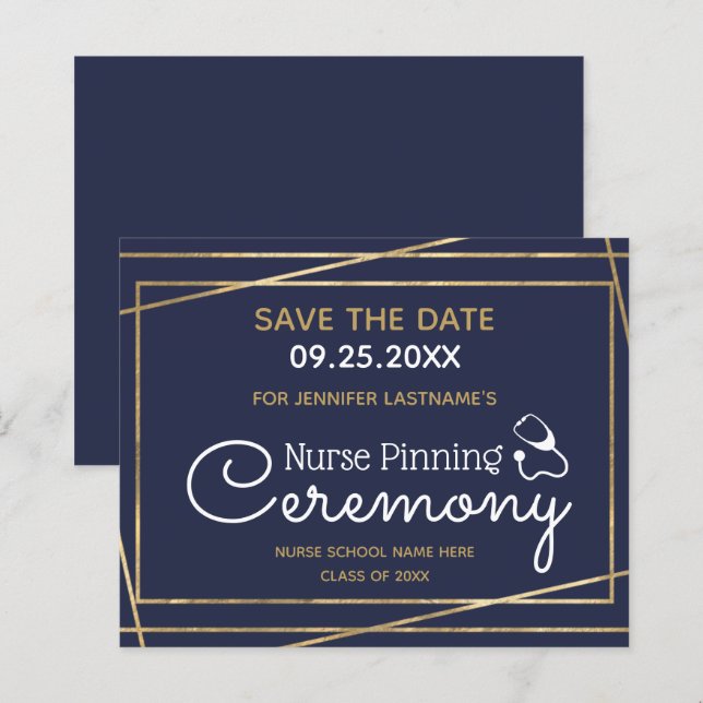 Gold Lines Nurse Pinning Ceremony Save the Date (Front/Back)