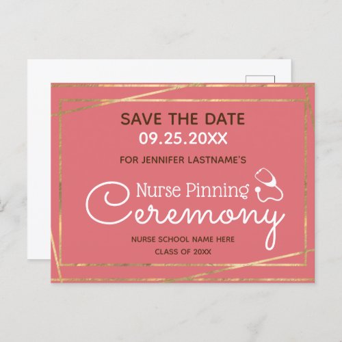 Gold Lines Nurse Pinning Ceremony Save the Date Po Postcard