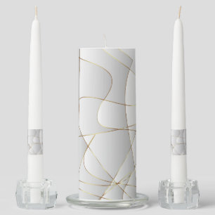 Gold Lines On Satin Unity Candle Set