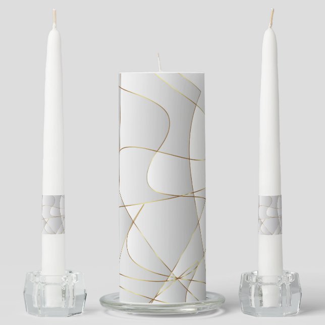Gold Lines On Satin Unity Candle Set (Front)