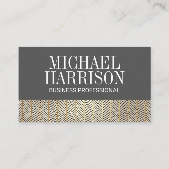 Gold Lines Pattern | Gray Business Card (Front)