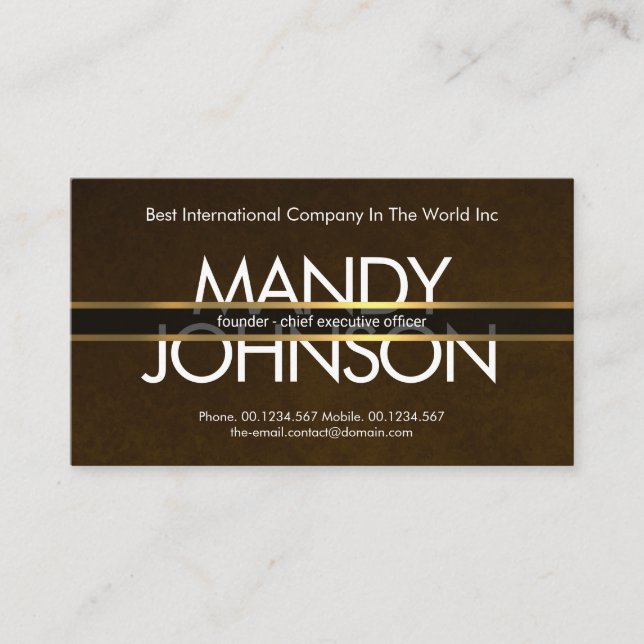 Gold Lines Placard Exquisite Brown Grunge CEO Business Card (Front)