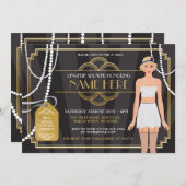 Gold Lingerie Bridal Shower 1920s Pearl Invitation (Front/Back)