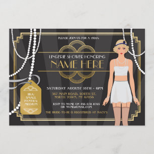 Gold Lingerie Bridal Shower 1920s Pearl Invitation