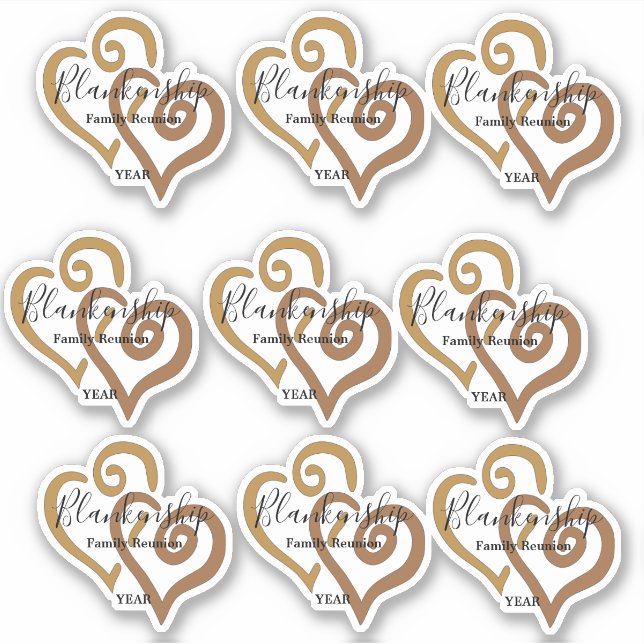 Gold Linked Heart Art Family Reunion Template Sticker (Front)