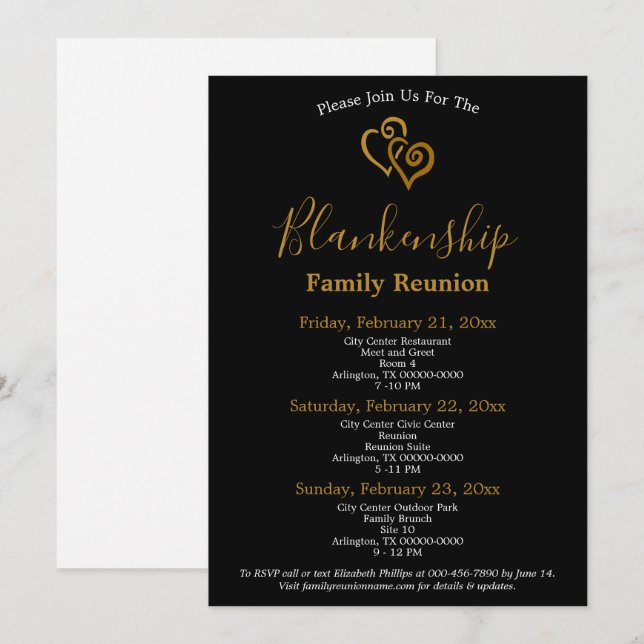 Gold Linked Hearts Family Reunion Template (Front/Back)