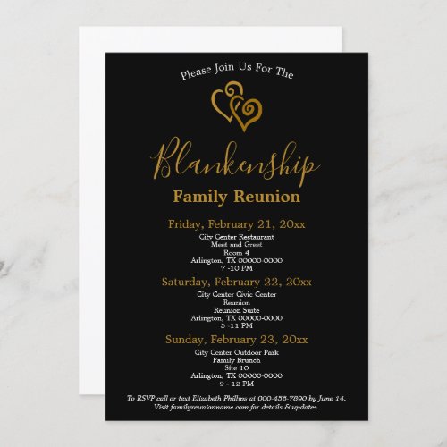 Gold Linked Hearts Family Reunion Template