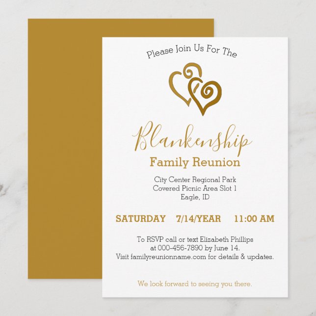 Gold Linked Hearts Family Reunion Template (Front/Back)