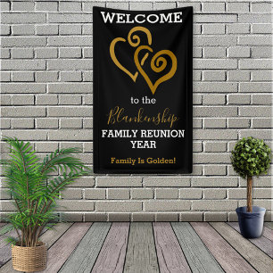 Gold Linked Hearts Family Reunion Template Banner