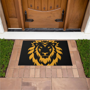 Gold Lion Big Graphic on Black Doormat