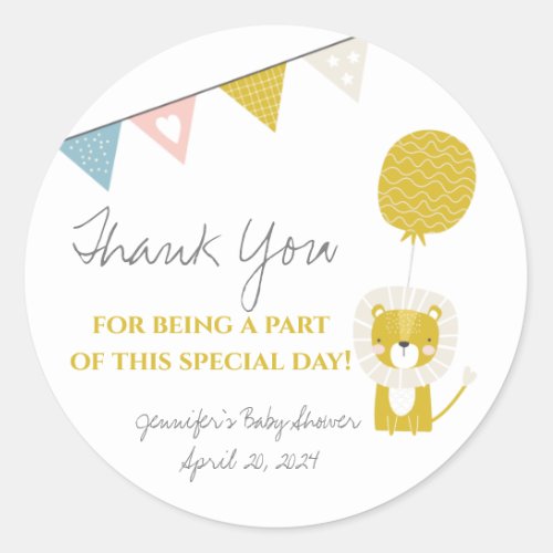 Gold Lion Gender Neutral Baby Shower Favor Classic Round Sticker