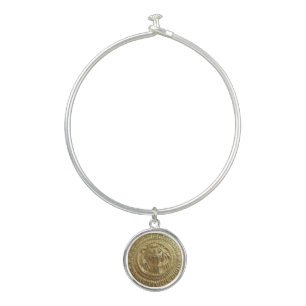 Gold Lion Image - Sterling Plated Bangle w/ Charm Bracelet