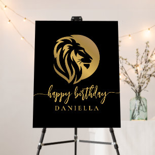 Gold Lion Leo Happy Birthday with Name Foam Board