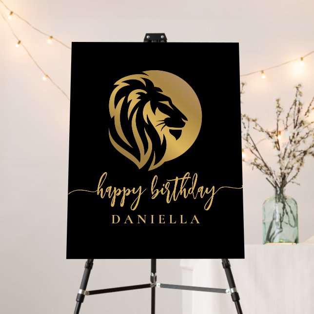 Gold Lion Leo Happy Birthday with Name Foam Board (In Situ (Stand))