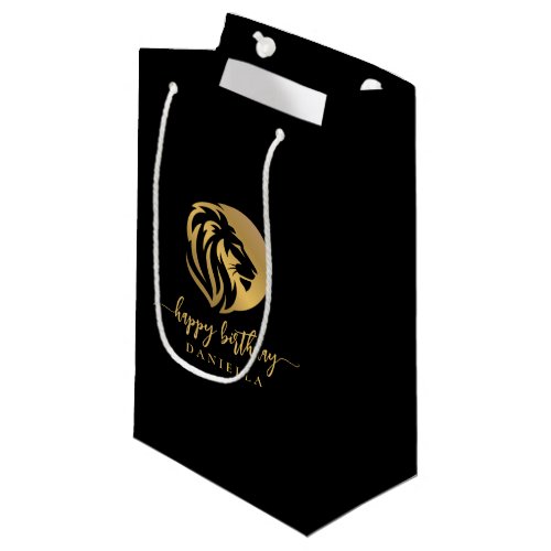 Gold Lion Leo Happy Birthday with Name Small Gift Bag