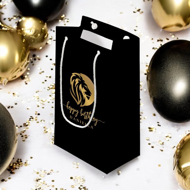 Gold Lion Leo Happy Birthday with Name Small Gift Bag (Creator Uploaded)